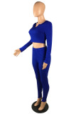 Blue Sexy Solid Patchwork U Neck Long Sleeve Regular Sleeve Short Two Pieces
