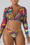 Multicolor Sexy Print Split Joint Swimwears