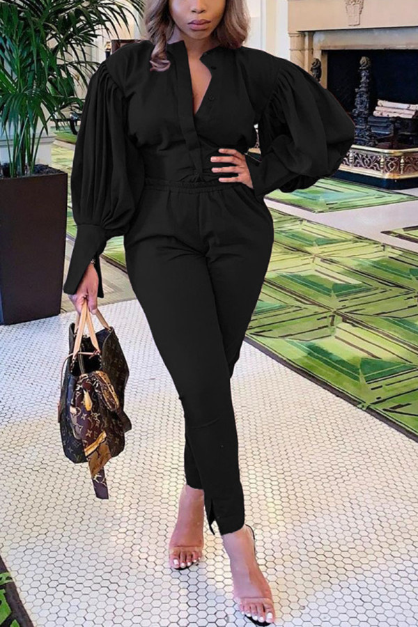 Black Street Solid Hollowed Out Patchwork O Neck Two Pieces