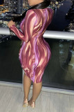 Multicolor Fashion Sexy Print Basic V Neck Long Sleeve Dresses