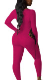 Red Sexy Milk Fiber Solid Hollowed Out Frenulum U Neck Skinny Jumpsuits