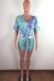 purple Fashion Casual adult Ma'am Tie Dye Two Piece Suits Straight Short Sleeve Two Pieces