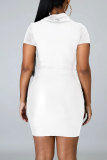 White Fashion adult Lightly cooked White Black Cap Sleeve Short Sleeves Turtleneck A-Line Mini Patchwork Solid Dresses