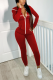 Red Street Solid Embroidered Letter Hooded Collar Long Sleeve Two Pieces