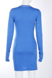 Blue Celebrities Solid Split Joint O Neck Pencil Skirt Dresses