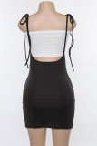 Black Sexy Solid Backless Slit Mid Waist Pencil Bottoms（Only Skirts）