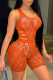 Orange Fashion Sexy Patchwork See-through O Neck Sleeveless Two Pieces