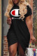 Black Fashion Casual Print Asymmetrical O Neck Short Sleeve Dress