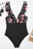 Red Sexy Solid Split Joint Flounce Swimwears