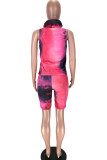 Pink Polyester Fashion Sexy adult Ma'am Print Tie Dye Two Piece Suits Straight Sleeveless Two Pieces