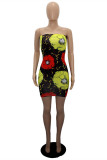 Multicolor Fashion Sexy Print Backless Strapless Sleeveless Dress