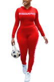 Red Fashion Casual Adult Polyester Print Split Joint O Neck Long Sleeve Regular Sleeve Regular Two Pieces