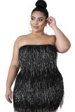 Black Sexy Wrapped chest Sequin Solid Sequined Plus Size Dresses