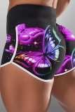 Blue Casual Sportswear Print Patchwork Skinny High Waist Shorts
