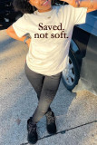 White Fashion Casual Letter Print Basic O Neck Tops
