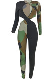 Black Sexy Casual Print Camouflage Print Patchwork Backless O Neck Regular Jumpsuits