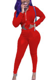 Red Polyester Fashion Sexy adult Ma'am Solid Two Piece Suits pencil Long Sleeve Two Pieces