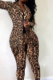 Leopard print Polyester Fashion adult Sexy Leopard Print Two Piece Suits Slim fit Patchwork Camouflage pencil Long