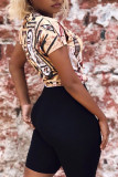 Yellow Fashion Casual Print Basic O Neck Tops