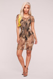 Camouflage Fashion Short Sleeves O neck Straight Knee-Length Print Dresses