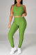 Green Sportswear Solid Patchwork O Neck Sleeveless Two Pieces