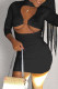 Black Fashion Sexy Solid Hollowed Out Turtleneck Short Dresses
