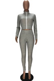 Grey Sexy Solid Hooded Collar Long Sleeve Regular Sleeve Short Two Pieces