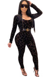 Black OL Striped Two Piece Suits Skinny Long Sleeve Two-piece Pants Set