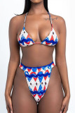 Blue Fashion Sexy Print Basic Swimwears