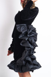 Blue Fashion Casual Solid Patchwork Square Collar Evening Dress