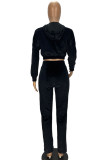 Red Casual Polyester Flocking Solid Pants Zipper Collar Long Sleeve Regular Sleeve Short Two Pieces