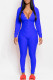 Blue Casual Living Solid Basic Hooded Collar Skinny Jumpsuits