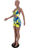 Blue Fashion Sexy Print Tie Dye Hollowed Out Backless Swimwears