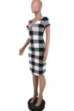 Black Yellow Fashion Casual Patchwork Print Basic V Neck Short Sleeve Dress