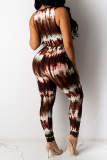 Red Sexy Print Split Joint V Neck Skinny Jumpsuits
