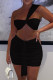 Black Sexy Solid Backless Strapless Sleeveless Two Pieces