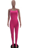 Pink Milk Silk Fashion Sexy adult Ma'am Solid Draped Two Piece Suits pencil Sleeveless Two Pieces