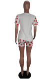White Polyester Fashion Casual adult Letter Patchwork Print Two Piece Suits Lips Print pencil Short Sleeve Two Pieces