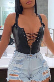 Black Sexy Solid Bandage Zipper Spaghetti Strap Regular Jumpsuits