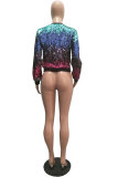 Multi-color O Neck Sequins Patchwork Polyester Patchwork Sweats & Hoodies