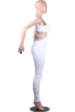 White Fashion Sexy Patchwork Backless Hollow Solid Polyester Sleeveless V Neck Jumpsuits