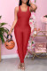 Red Casual Sportswear Solid Basic O Neck Skinny Jumpsuits