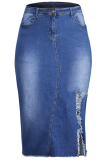 Blue Casual Patchwork Tassel Straight Mid Waist Straight Patchwork Bottoms
