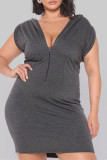 Grey Sexy Casual Solid Basic V Neck Sleeveless Dress
