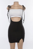 Black Sexy Solid Backless Slit Mid Waist Pencil Bottoms（Only Skirts）