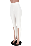 White Casual Solid Hollowed Out Skinny High Waist Pencil Solid Color Bottoms