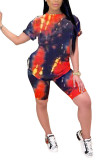 Blue Fashion adult Patchwork Print Tie Dye Two Piece Suits Straight Short Sleeve Two Pieces