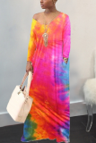 Red Casual Patchwork Tie-dye One Shoulder Pencil Skirt Dresses