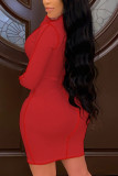 Red Sexy Solid Patchwork O Neck Pencil Skirt Dresses