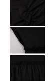 Black Polyester Sexy Cap Sleeve Long Sleeves O neck Asymmetrical skirt Solid Patchwork chain Club Dresses
